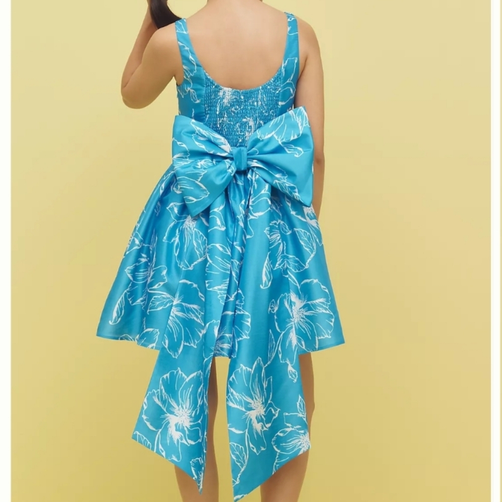 NWT Anthropologie × Hutch Sleeveless Back Bow Basque Waist Mini Dress Blue XS